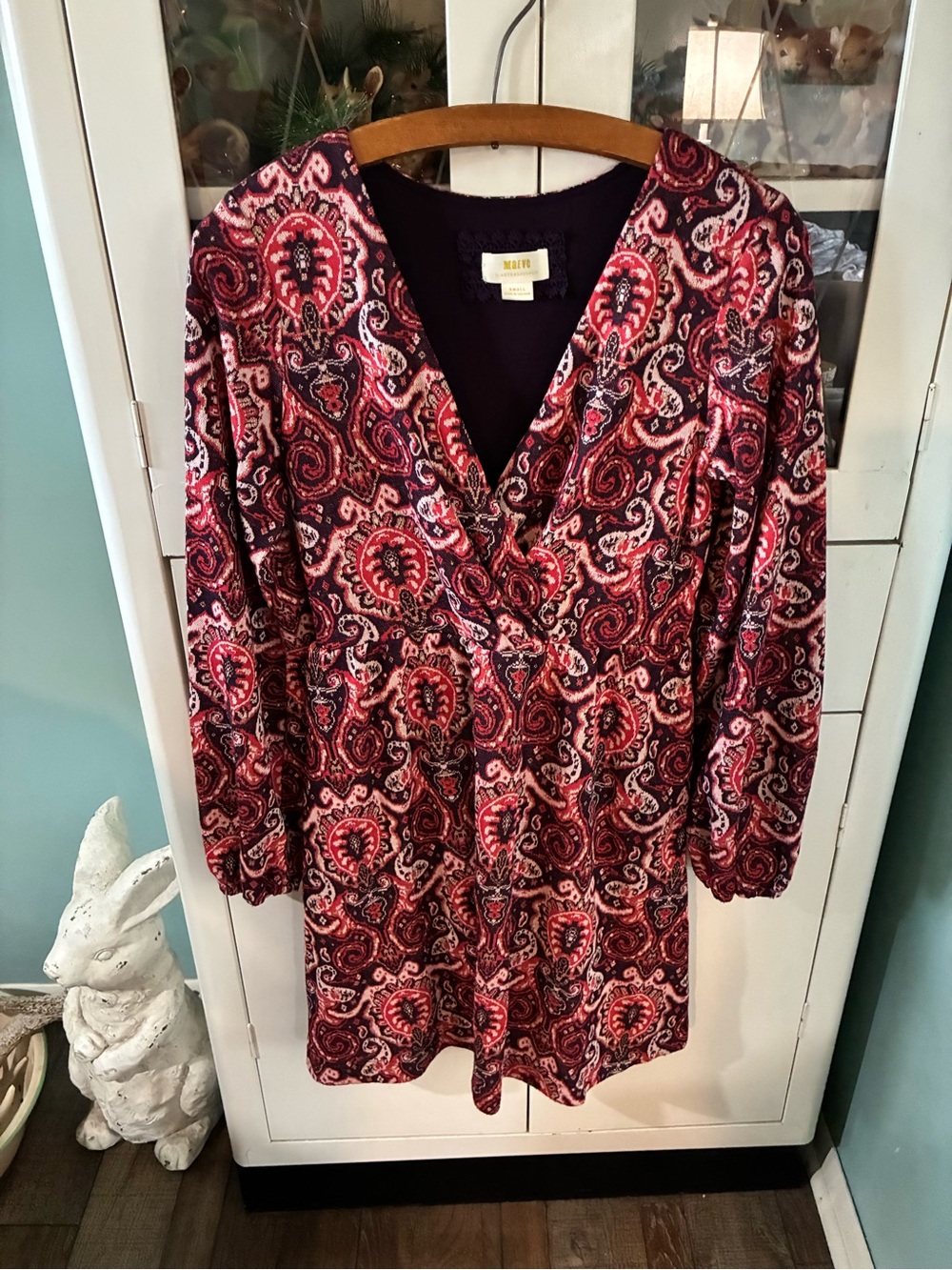 Maeve Women’s Paisley V-Neck Long Sleeve Dress — Red Multi euc sz S